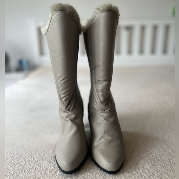 Vintage Faux Fur Lined Heeled Winter Boots 8 Grey - Picture 8 of 13